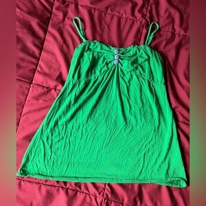 2000s Green Babydoll Cami Top with Cute Buttons